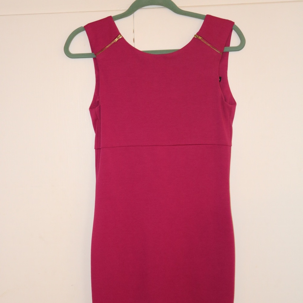 Magenta Gold Zipper Pencil Dress - AQUA